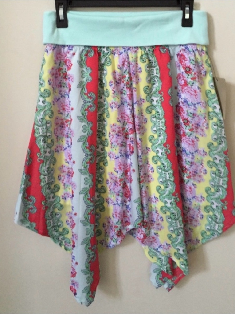 True Freedom Floral Asymmetrical Skirt in Mint, Red, Yellow